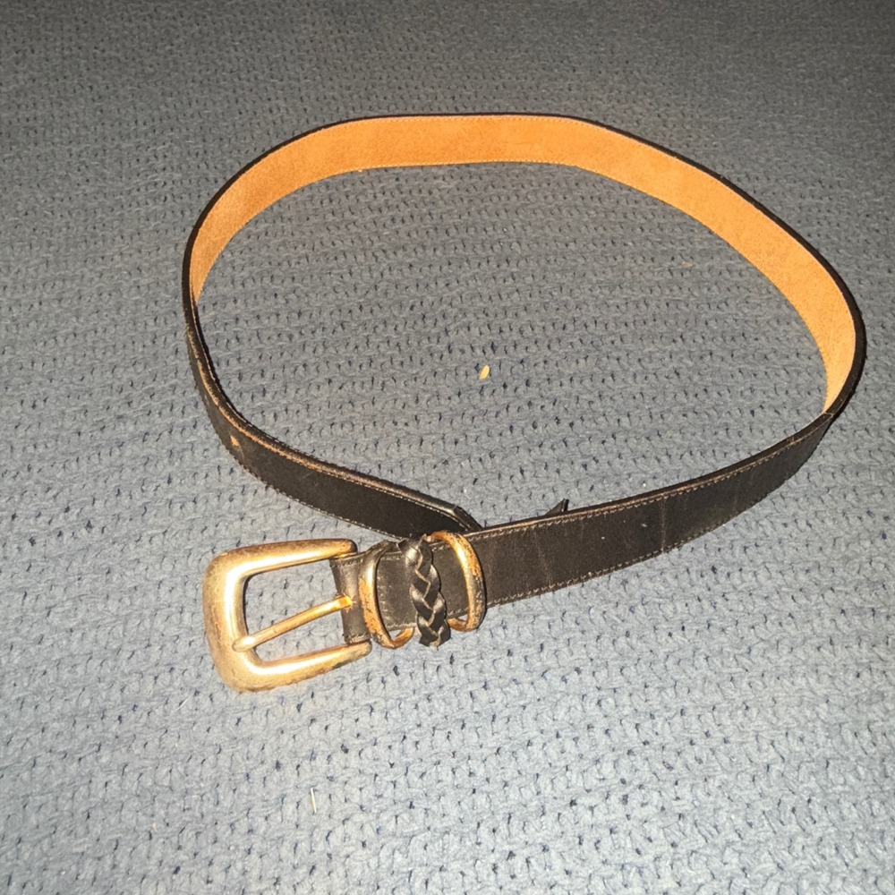Brighton Black Leather Belt Braided Keeper Brass Hardware M Western Size Medium